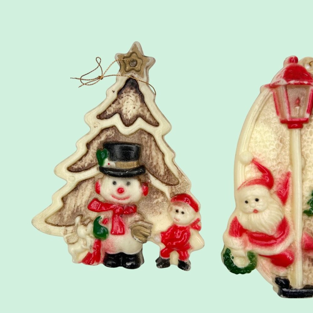 ADORABLE VINTAGE LOT OF 4 CHRISTMAS TREE ORNAMENTS FLOCKED REINDEER & BEAR - Picture 4 of 7